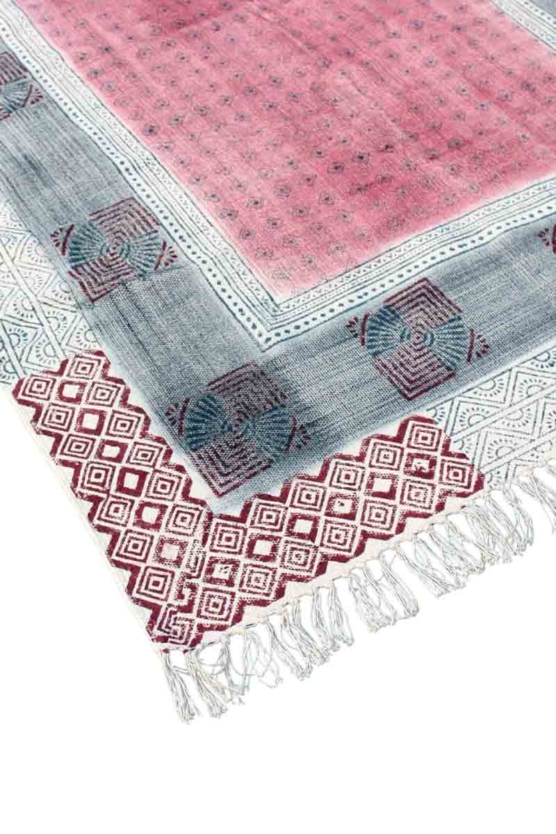 Hand Block Printed Red and Gray Rug - Image 3