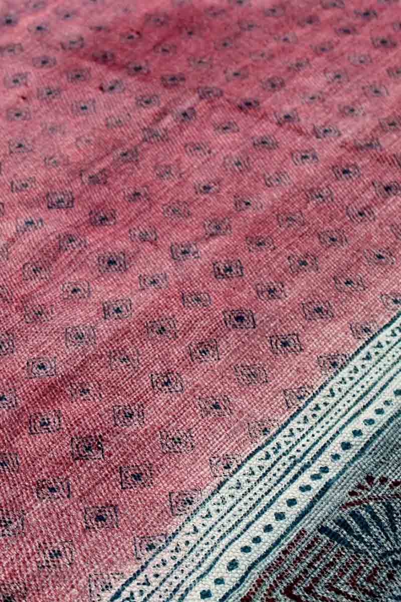 Hand Block Printed Red and Gray Rug - Image 4