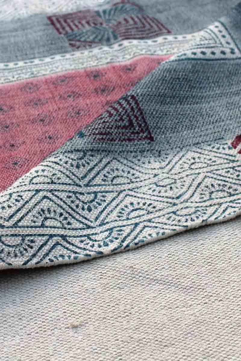 Hand Block Printed Red and Gray Rug - Image 5