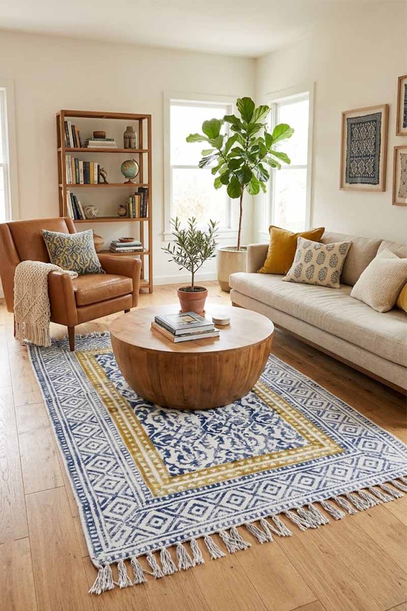 Geometric Printed Blue Area Rug - Image 2