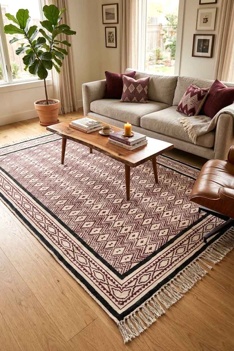 Stunning Printed Maroon Geometric Area Rug - Image 2