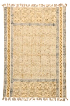 Hand Block Printed Yellow Geometric Rug
