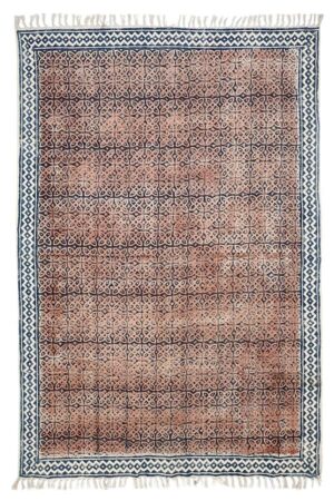 Brown Geometric Hand Block Printed Area Rug