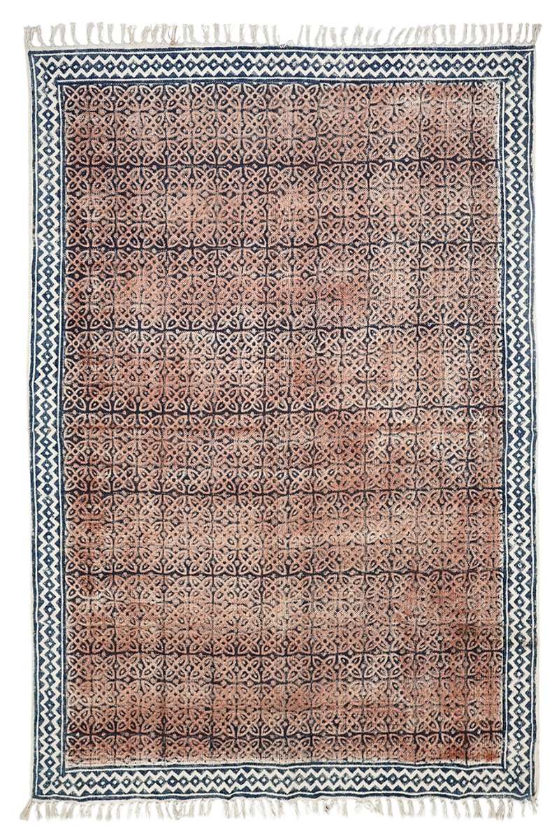 Brown Geometric Hand Block Printed Area Rug