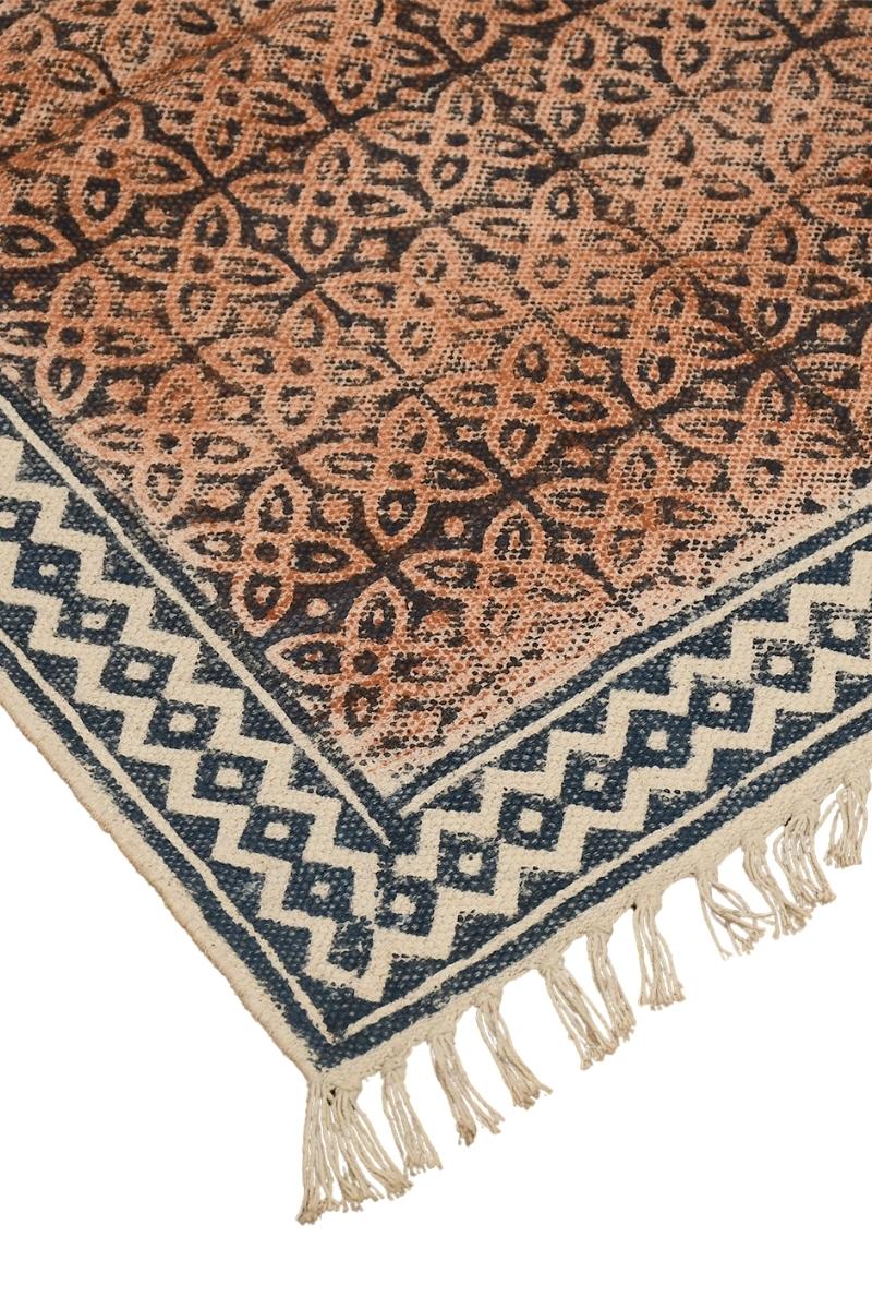 Brown Geometric Hand Block Printed Area Rug - Image 3