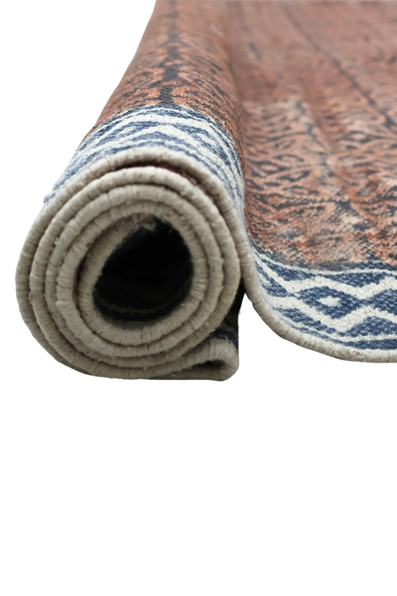 Brown Geometric Hand Block Printed Area Rug - Image 4