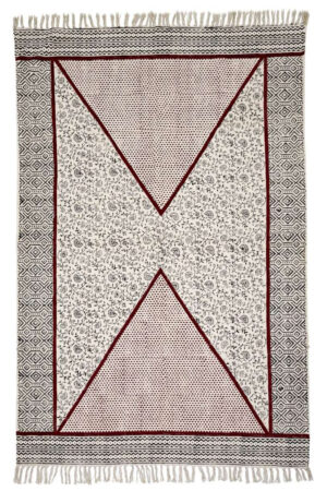 Hand Block Printed Maroon Geometric Rug