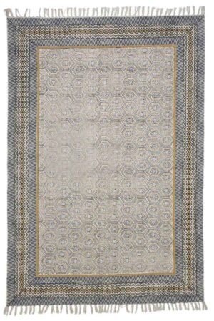 Geometric Block Printed Yellow Rug