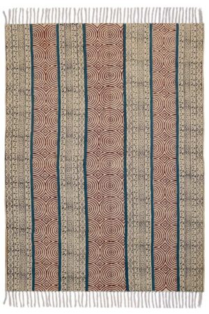 Hand Block Printed Cotton Maroon Area Rug