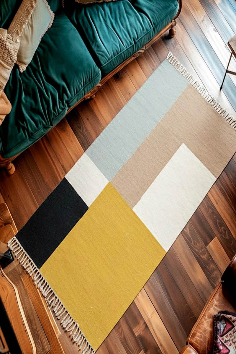 Multicolor Block Printed 4x6 Cotton Rug - Image 2
