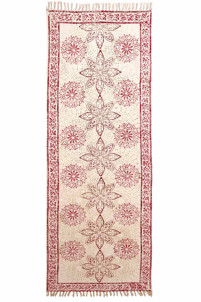 Pink Floral Hand Block Printed Cotton Rug