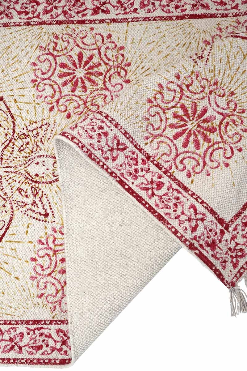 Pink Floral Hand Block Printed Cotton Rug - Image 5