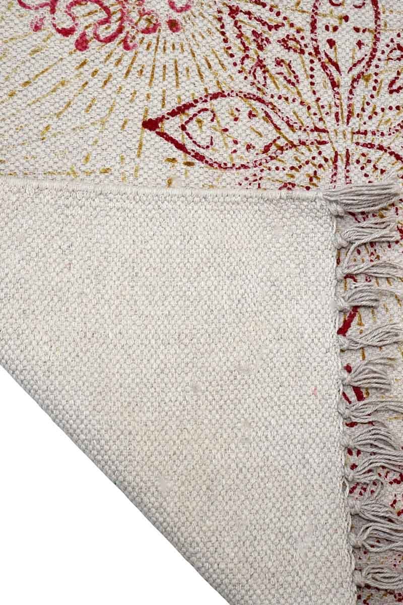 Pink Floral Hand Block Printed Cotton Rug - Image 4