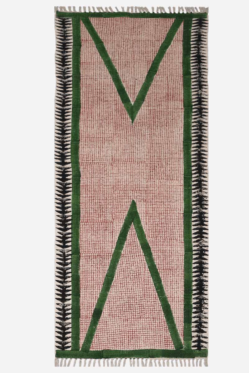 Clearance Sale - Hand Block Printed Geometric Boho Rug