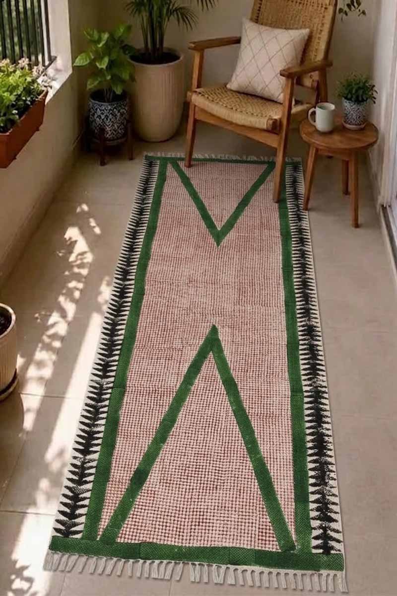 Clearance Sale - Hand Block Printed Geometric Boho Rug - Image 2